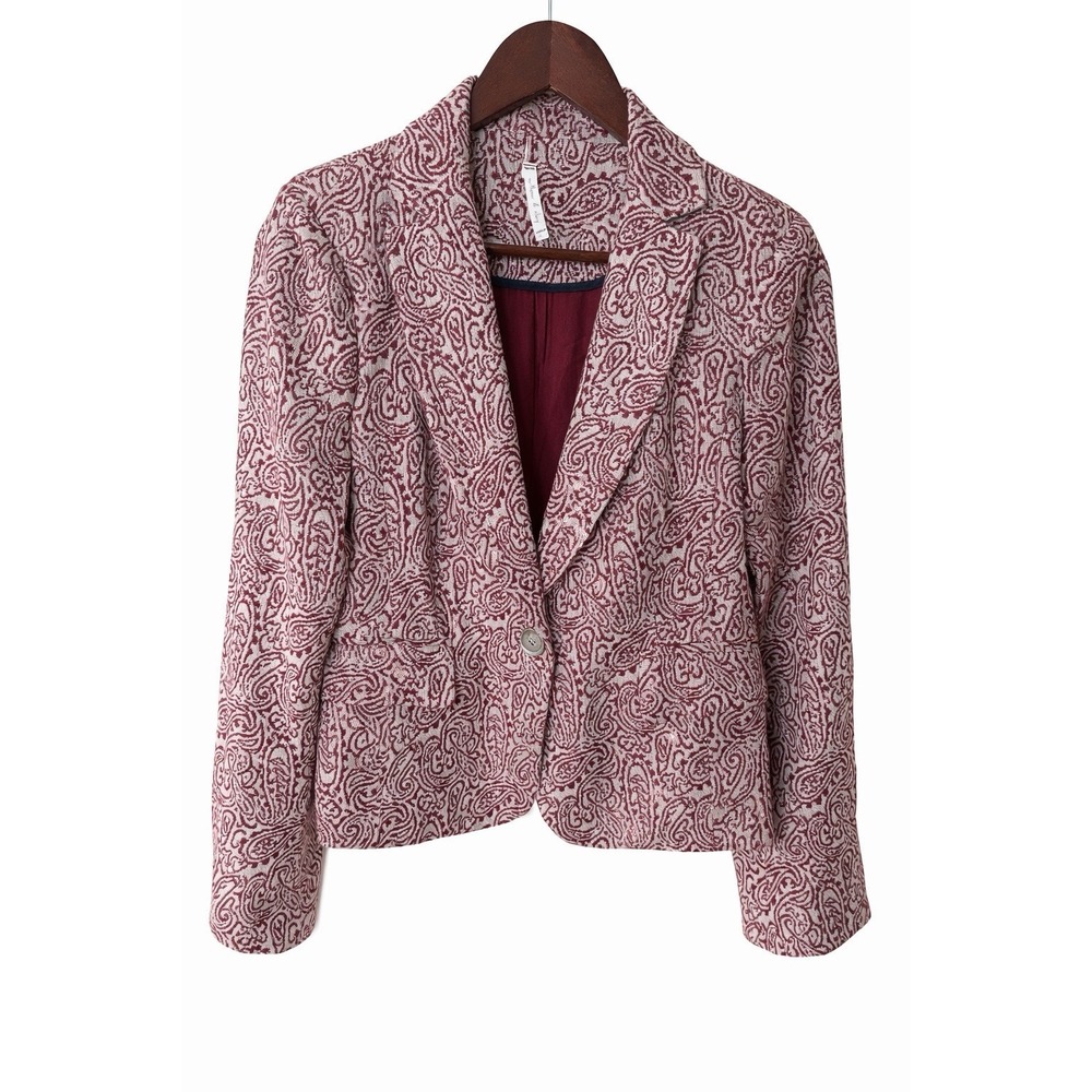 Willow & Clay Paisley Cropped Blazer Red Cream Small Tailored Jacket Boho Chic